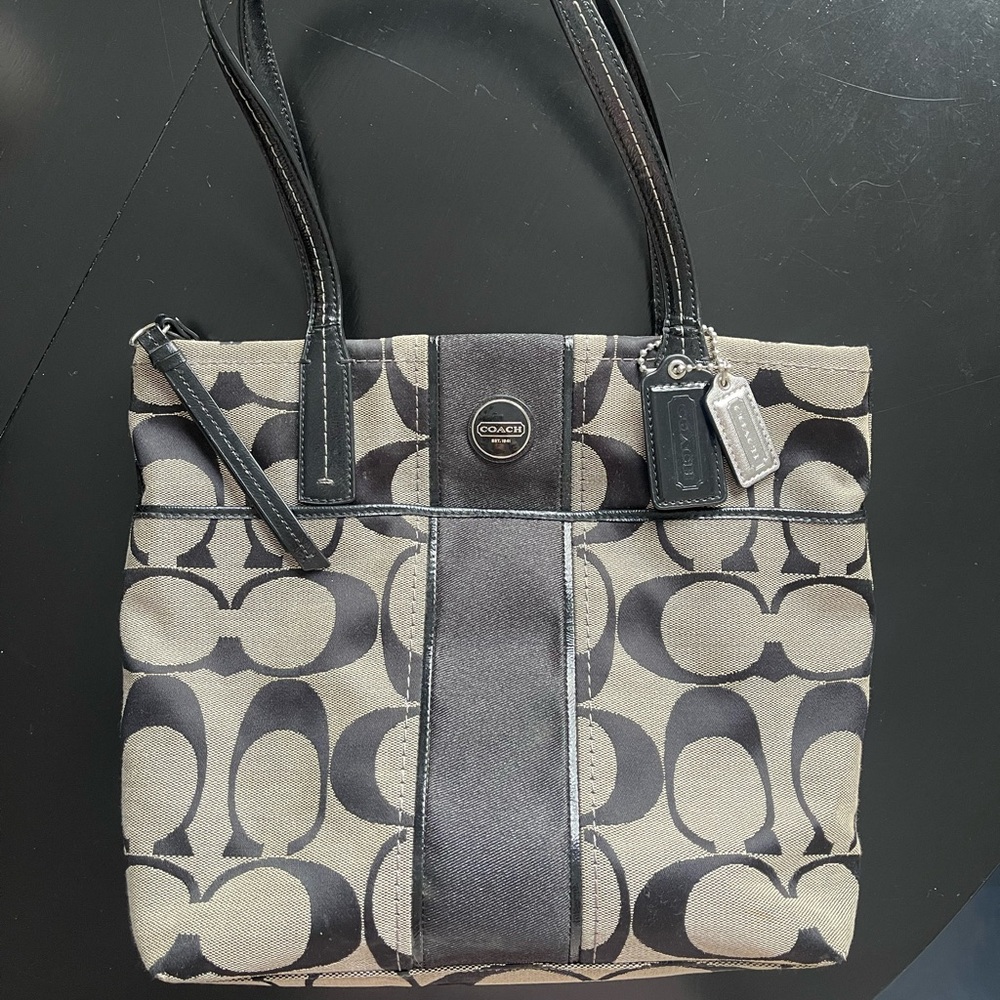 Coach Black and Gray Monogram Tote